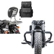 Set: Sissybar SB1 + Hecktasche für Harley Sportster 1200 Custom 04-20 abnehmbar mit Gepäckträger Craftride chrom + Sturzbügel Mustache II für Harley Davidson Sportster 1200 Custom 04-20 Schutzbügel schwarz Craftride_1