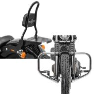 Set: Sissybar Harley Davidson Softail 18-21 Craftride Fast Rider-M inkl. Gepäckträger schwarz + Sturzbügel für Harley Softail Deluxe 18-20 HB4 chrome Schutzbügel Craftride_1