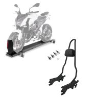 Set: Rangierschiene Harley Softail Low Rider / S ConStands Smart-Mover mit Wippe grau + Sissybar für Harley Softail Low Rider / S 18-21 Craftride XL mit Docking Kit schwarz_1