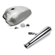 Set: Cafe Racer Tank Yamaha SR 500 / 400 / 250 / 125 9Ltr Bully von Craftride + Craftride Endschalldämpfer Yamaha SR 500 / 400 / 250 / 125 Caferacer Cone chrom_1