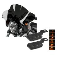 Set: Windschild Batwing für Harley Sportster 1200 Iron Craftride inkl. Haltesatz dunkel getönt + Lenkerblinker für Harley Davidson Sportster 1200 Iron / Low Lauflicht Blinker LED Lumitecs TS4 getönt_1