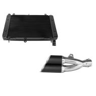 Set: Wasserkühler für Yamaha FZS 1000 Fazer 01-05 Radiator Kühler + Zaddox Auspuff Yamaha FZS 1000 / 600 Fazer Endschalldämpfer Twin schwarz_1