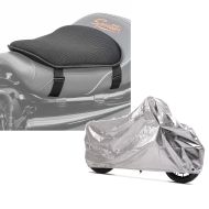 Set: Gel Sitzkissen Honda NC 750 / 700 S / X Komfortkissen M Tourtecs schwarz + Motorrad Abdeckplane für Honda NC 750 / 700 / X / S Aluminium Tourtecs Alu XL_1