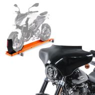 Set: Rangierschiene Harley Road King / Classic ConStands Smart-Mover mit Wippe orange + Batwing Verkleidung für Harley Davidson Road King Classic / Special 98-21 Craftride schwarz_1
