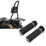 Set: Sissybar Harley Davidson Softail 18-21 Craftride Fast Rider-M inkl. Gepäckträger schwarz + Lenker-Griffe 1" Zoll Craftride HG2 CNC Alu für Harley-Davidson Softail Standard 20-21 Elektronischer Gasgriff_1