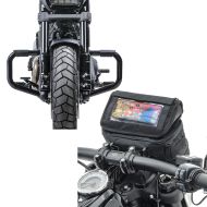 Set: Engine Guard Mustache II compatible with Harley Davidson Softail Fat Bob 114 18-24 black + Handlebar bag for Cruiser Smartphone Mount Craftride LB2 CB22025