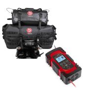 Set: Motorcycle tail bag set Bagtecs SX70 + XF30 Waterproof Duffle Bag Rear Seat 100L + Motorcycle battery charger Lumitecs BC3 Smart Charge 4-8 A