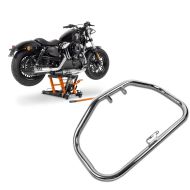 Set: Motorbike Scissor Lift ConStands Midlift L Hydraulic Jack for Chopper 1500 lbs in orange + Engine Guard compatible with Harley Davidson Sportster 883 86-03 Craftride HS4 chrome