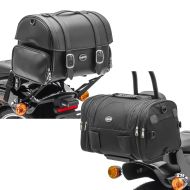 Set: Motorcycle Rear Bag Craftride FP Sissy Bar Bag for cruisers and vintage 32 liters + Motorbike Tail Bag Craftride RB1 Roll Bag 24-30Ltr for chopper cruiser and custombikes black