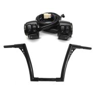 Set: Handlebar Ape Hanger Fat B2 1-1/4" Height 12" fits for Harley Davidson by Craftride Black + Handlebar Control Switch fits for Harley Davidson Dyna Sportster Softail V-Rod 96-13 black Craftride