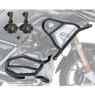 Set Sturzbügel oben unten + Scheinwerfer XL5 für BMW R 1200 GS 17-18 Motoguard schwarz_1