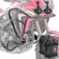 Set Sturzbügel oben unten XL + Scheinwerfer für Honda Africa Twin CRF 1000 L 16-19 + Taschen Motoguard schwarz_1