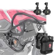 Set Engine Guard + Auxiliary lights L2 compatible with Honda NC 750 X 21-24 + bags Motoguard black