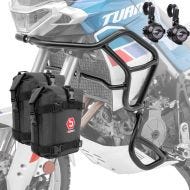 Set crash bar + auxiliary headlight MS1 compatible with Aprilia Tuareg 660 22-24 + bags Motoguard black