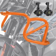 Set Upper Crash bar + Auxiliary lights fit for KTM Adventure 890 R 21-22 fog lights Motoguard orange CLM