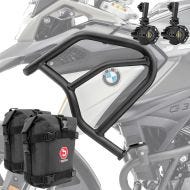 Set Upper Crash bar + Auxiliary lights + bags fit for BMW G 310 GS 17-24 Motoguard HG17 Black