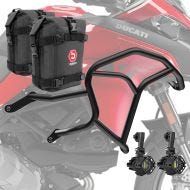 Set Upper Crash bar + Auxiliary lights + bags fit for Ducati Multistrada V2 / S 22-24 Motoguard HG48 black