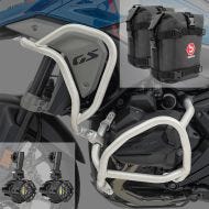 Set Crash Bars + Auxiliary lights LED fits for BMW R 1300 GS 23-24 silver SG35 + bags Motoguard