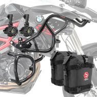 Set Crash Bars + Auxiliary lights LED fits for BMW F 800 GS 08-12 + bags Motoguard