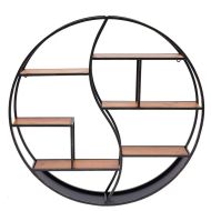 Wall shelf round wood with metal frame Divit floating shelf with 6 shelves 31.50 inch diameter RE15 black