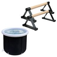 Ice bath inflatable EB14 PVC ice barrel portable 75 x 29.53 inch + Indoor Calisthenics Wooden Grips Cranit IC1 Gymnastics Parallettes black