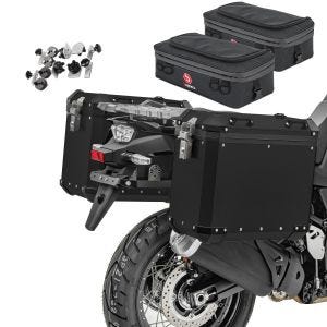 Alukoffer Set GX Aluminium Seitenkoffer 38-45 Liter + Adapter + 2x Zusatztaschen BF2 schwarz_1