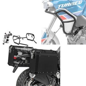 Aluminium Panniers + rack compatible with Aprilia Tuareg 660 22-24 Bagtecs GX38-45 + Top Crash Bar black