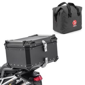 Set Motorrad Aluminium Topcase 65L + Innentasche Dry Bag passend für Honda Transalp XL 750 Bagtecs XB65 Alu Top Case schwarz