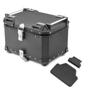 Set Motorrad Aluminium Topcase 55L + Sozius Rückenpolster passend für Royal Enfield Himalayan 450 Bagtecs XB55 Alu Top Case schwarz