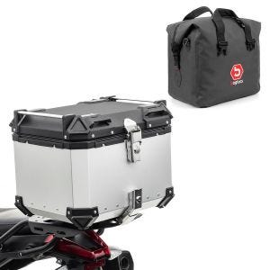 Set Motorrad Aluminium Topcase 45L + Innentasche Dry Bag passend für Honda Transalp XL 750 Bagtecs XB45 Alu Top Case silber