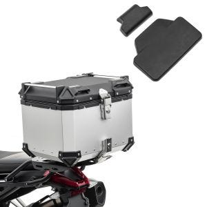 Set Motorrad Aluminium Topcase 45L + Sozius Rückenpolster passend für Royal Enfield Himalayan 410 Bagtecs XB45 Alu Top Case silber
