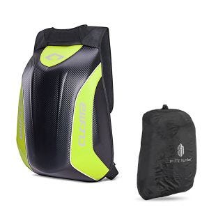 Motorcycle Hard Shell Backpack Bagtecs Carbon 30 Litres Volume neon yellow including rain cover