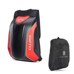 Motorcycle Hard Shell Backpack Bagtecs Carbon 30 Litres Volume red including rain cover
