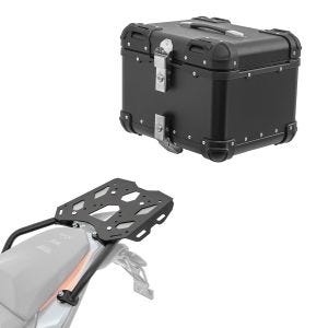 Set Alu Topcase + Gepäckbrücke passend für KTM 390 Adventure 20-24 Bagtecs XS45 schwarz