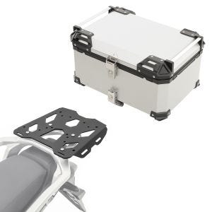 Set Alu Topcase + Gepäckbrücke passend für Honda Transalp XL 750 23-24 Bagtecs XB65 silber