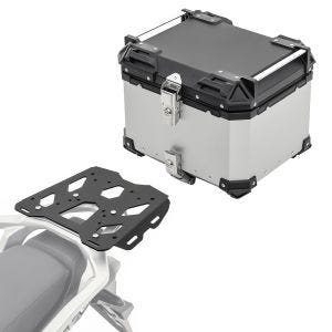 Set Alu Topcase + Gepäckbrücke passend für Honda Transalp XL 750 23-24 Bagtecs XB45 silber