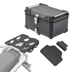 Set Alu Topcase + Gepäckbrücke passend für Honda Transalp XL 750 23-24 Bagtecs XB65 schwarz + Rückenpolster