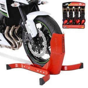 ConStands Easy Plus rot - Motorradwippe inklusive 4-fach Spanngurt-Set für Anhänger | Zurrschlaufen Radhalter Radklemme_1