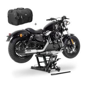 Set SM17 Motorrad Hebebühne ConStands Mid-Lift L für Harley Davidson und Chopper schwarz und Hecktasche Rollentasche RB1_1
