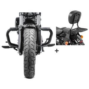Set Sturzbügel Craftride mit Gummipads und Sissybar SB1 mit Pad für Harley Sportster 883 R Roadster 04-15 schwarz_1