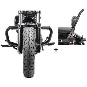 Set Sturzbügel Craftride mit Gummipads und Sissybar QL mit Pad für Harley Sportster 883 R Roadster 04-15 schwarz_1