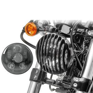 LED Scheinwerfer mit Scheinwerfer Grill 5,75 Zoll für Harley Sportster 883 R Roadster 04-15 Craftride schwarz_1