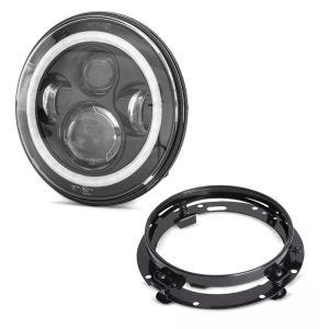 LED Scheinwerfer mit Montagering 7" Zoll passend für Harley Davidson FS8 Craftride schwarz-schwarz