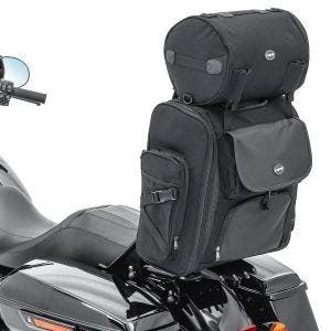 Motorbike Sissy Bar Bag Craftride SXL Rear tail bag with Roll Bag in black
