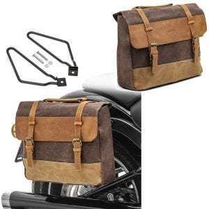 Set 2x Satteltaschen + Halter für Royal Enfield Classic 500 / Meteor 350 Satteltasche Craftride CV5 braun_1