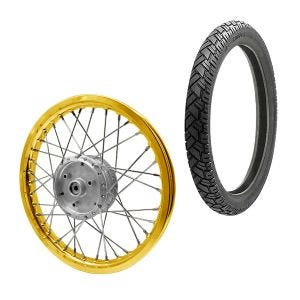 Speichenrad Felge Alu 1,6x16 passend für Simson S51 S50 S70 Schwalbe KR51 Alufelge Craftride AF17 gold + Reifen Vee Rubber VRM094 vorne hinten