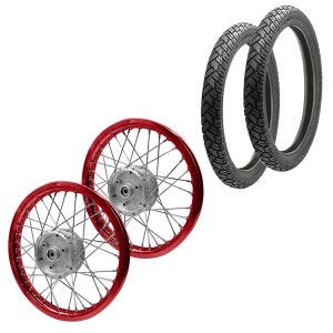 Set 2x Speichenrad Felge Alu 1,6x16 passend für Simson S51 S50 S70 Schwalbe KR51 Alufelge Craftride AF15 rot + 2x Reifen Vee Rubber VRM094 vorne hinten