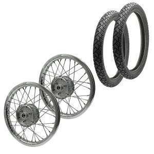 Set 2x Speichenrad Felge Stahl 1,5x16 passend für Simson S51 S50 S70 Schwalbe KR51 Stahlfelge verchromt Craftride AF19 + 2x Reifen Vee Rubber VRM094 vorne hinten
