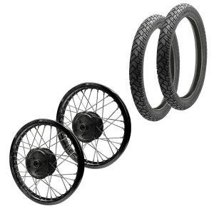 Set 2x Speichenrad Felge Alu 1,6x16 passend für Simson S51 S50 S70 Schwalbe KR51 Alufelge Edelstahl Speichen Craftride AF27 schwarz + 2x Reifen Vee Rubber VRM094 vorne hinten