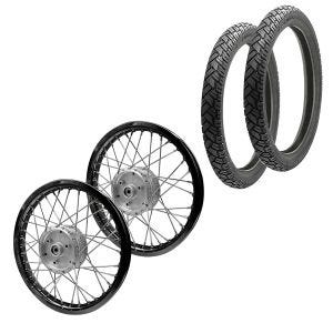 Set 2x Speichenrad Felge Alu 1,6x16 passend für Simson S51 S50 S70 Schwalbe KR51 Alufelge Craftride AF28 schwarz + 2x Reifen Vee Rubber VRM094 vorne hinten